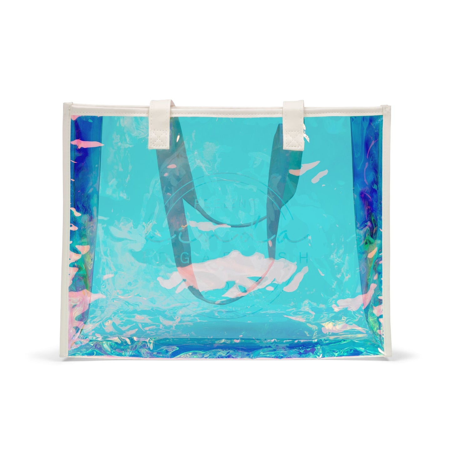 Holographic Beach Tote Bag — 'Feeling Kinda I Don’t Care' Iridescent Pool Bag